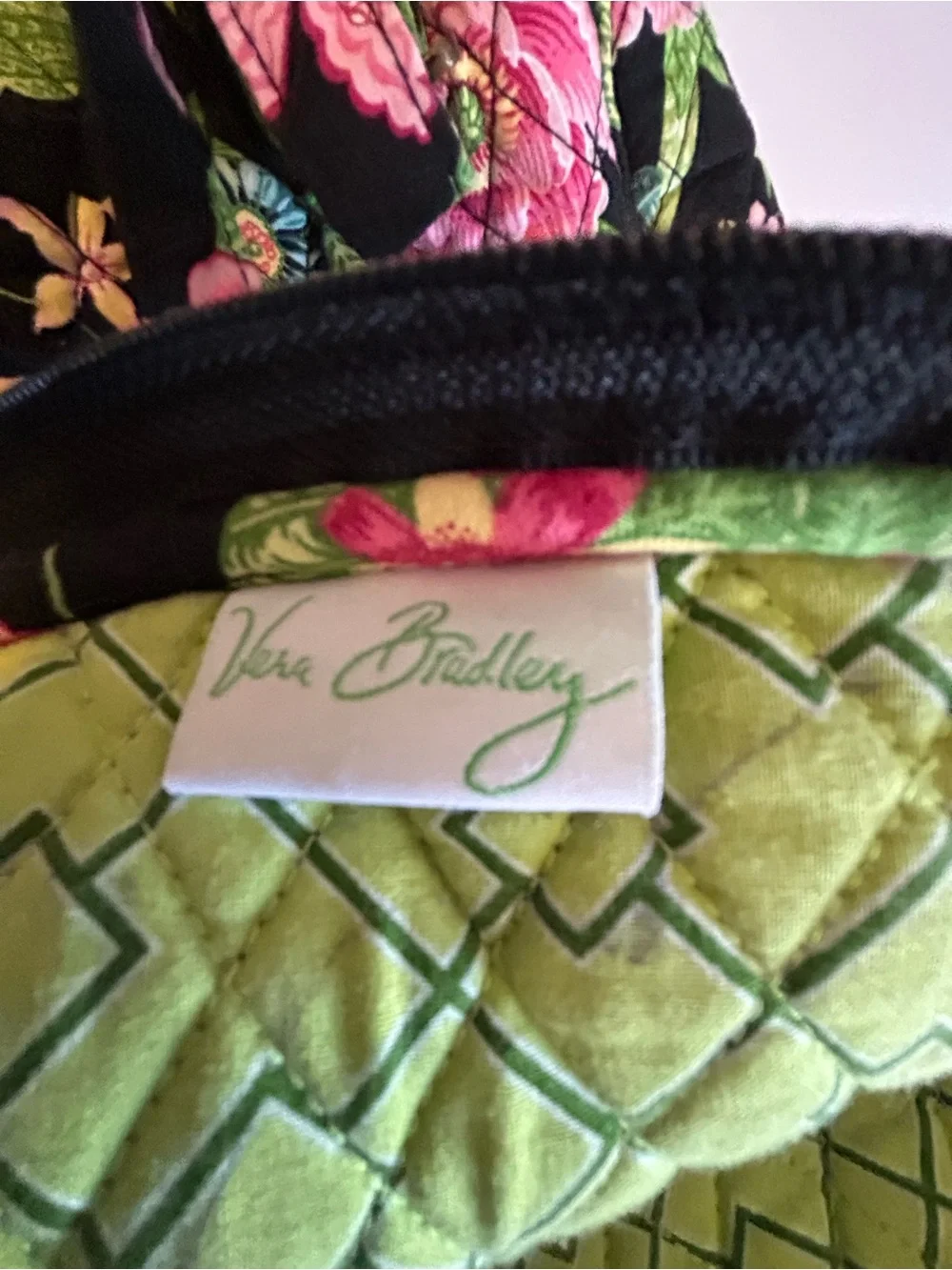 Vera Bradley Quilted Floral Backpack in Pink and Green